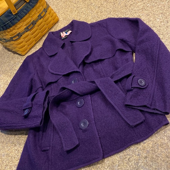 Sandro Petite Wool Purple Belted Jacket Medium - Picture 1 of 17